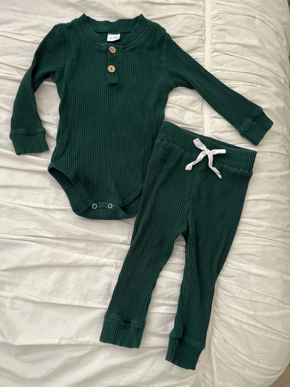 Amazon Kids Ribbed Two-Piece Matching Set - Dark Green